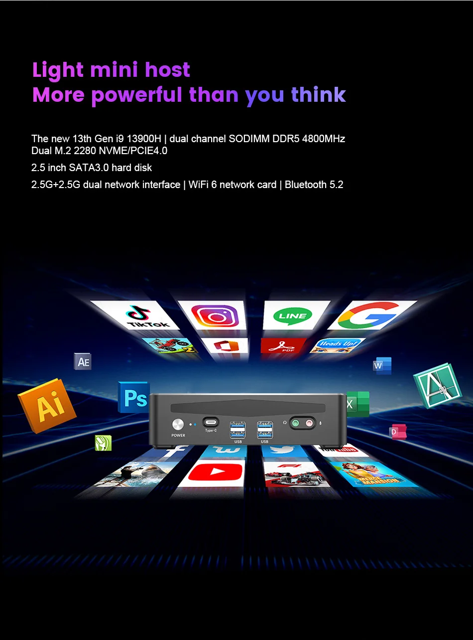 KingNovy 13th Gen Mini Gaming PC - I9 13900H/I7 13700H, Thunderbolt 4, DDR5/DDR4, NVME 2, 2.5G LAN, Intel Gamer Computer, 4K, WiFi6 Description Image.This Product Can Be Found With The Tag Names Barebone Mini PC, Computer Office, Topton hot pc