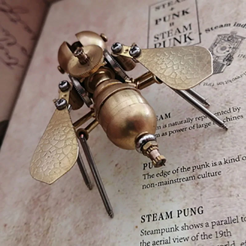 Punk Mechanical Insect Handmade Crafts, Creative Ornaments, Golden Bee, All Metal