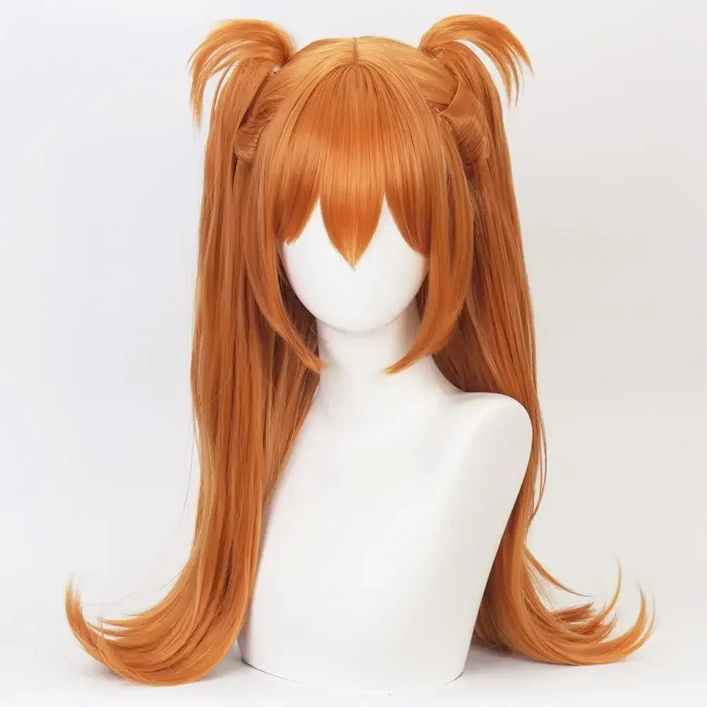Parrucca Asuka Langley Arancione Evangelion, Parrucca Cosplay Asuka Langley con Doppio Coda di Cavallo a Clip - immagine 2