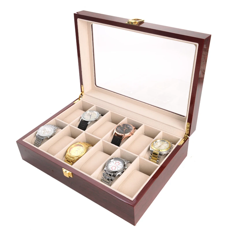 Luxury Wooden Watch Boxes 2/3/5/6/10/12 Grids for Men and Women Glass Top Jewelry Organizer Stroge Cases Clock Gifts Boxes