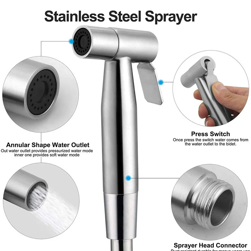 Protable Bidet Toilet Sprayer Stainless Steel Handheld Bidet Faucet Spray Home Bathroom Shower Head Self Cleaning Accessories 2