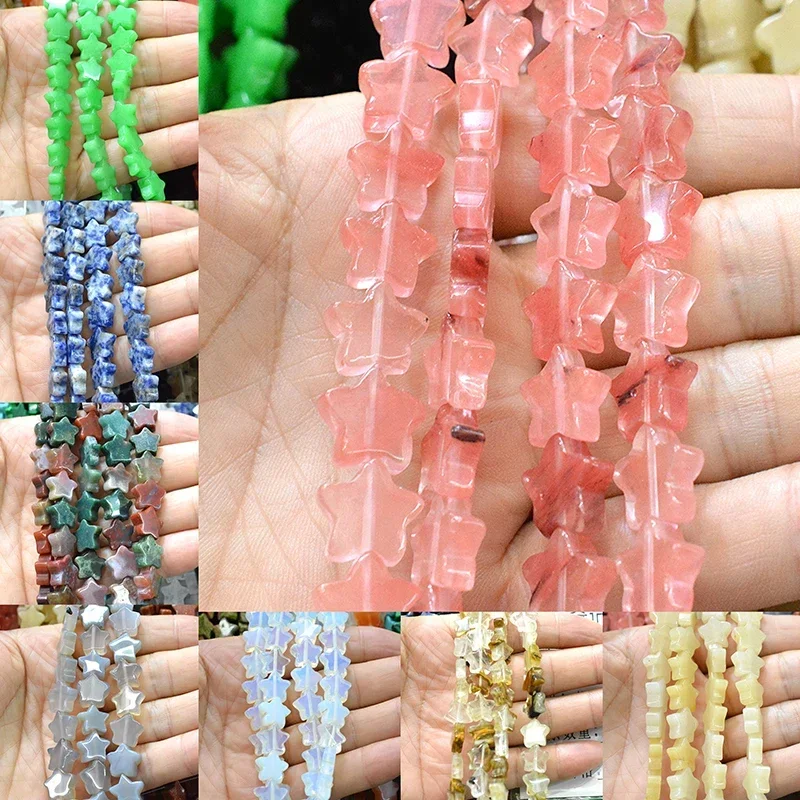 

12mmx12mm 18pcs Natural Stone Five-pointed Star shape Loose Beads Semifinished String Bead for Jewelry Making DIY