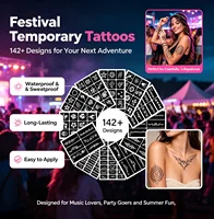 20/10/5/3 Feuilles de pochoirs de tatouage mixtes aléatoires, motifs petits (cœur, crâne) pour le body painting, kit de pochoirs à usage unique avec paillettes 2
