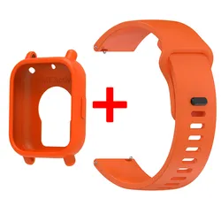 Silicone Protective Case with Strap for Smartwatch - Soft Bumper Shell and Official Silicone Band (Orange)