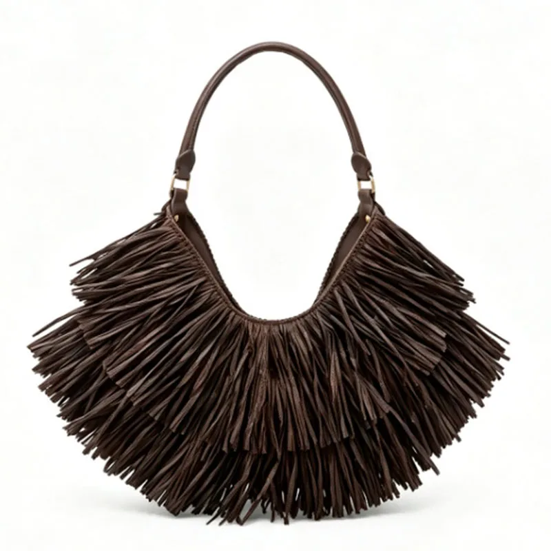 Borsa Vintage Bohémien con Nappe, Tessuta a Mano, Leggera e Traspirante, Grande Capacità, Borsa Tote con Manico Corto, Borsa da Spiaggia in Paglia per Vacanze - immagine 5