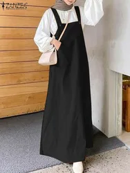 ZANZEA Fashion Summer Overalls Dress Women Strap Solid Long Sundress Casual Muslim Dubai Turkey Abaya Hijab Dresses Robe Femme