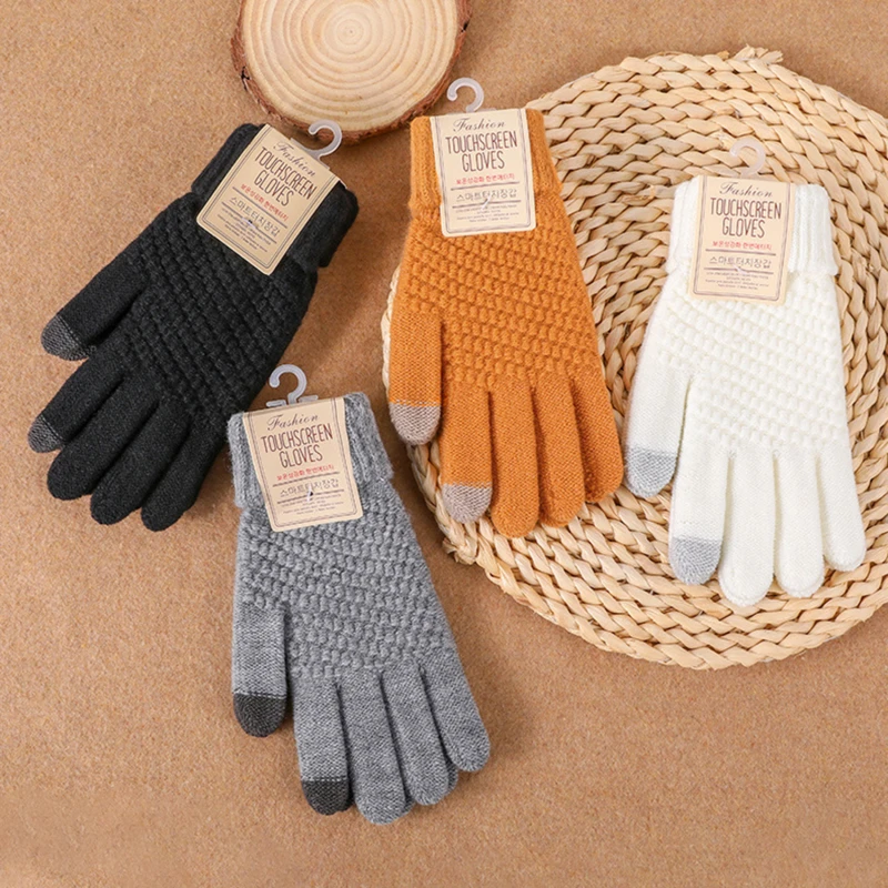 Warm Gloves Winter Touch Screen Gloves for Women Men Stretch Knit Mittens Wool Full Finger Guantes Female Crochet Outdoor warm gloves,full finger gloves