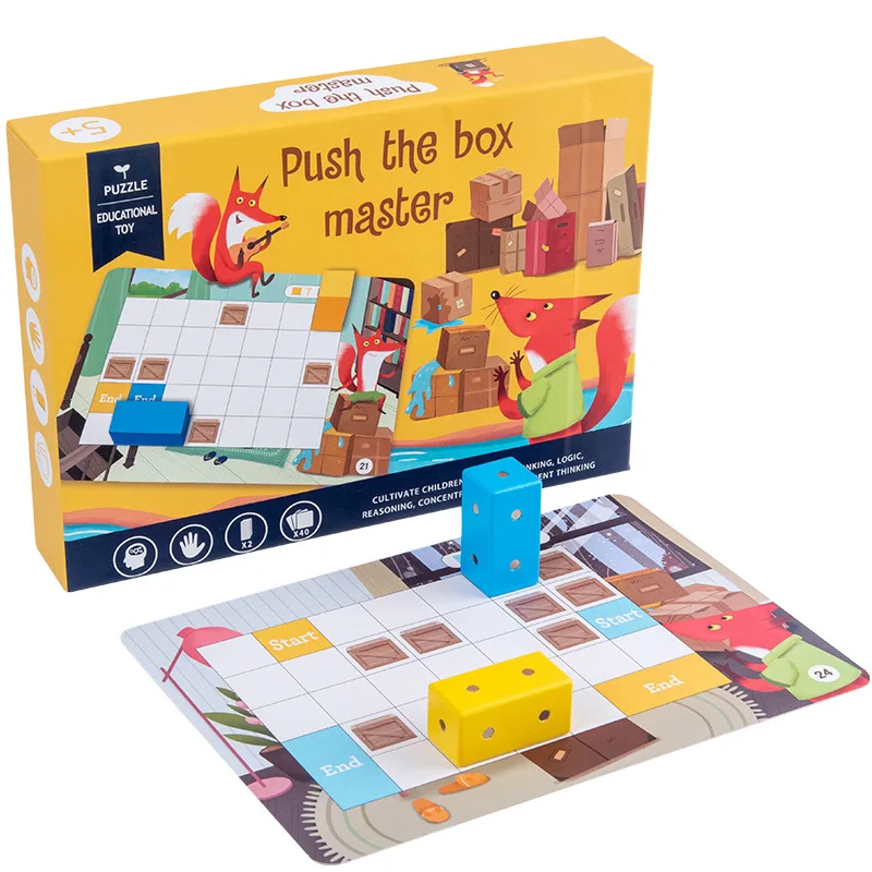 Wooden Fox Pushing Box Children's Early Education Puzzle Thinking Manual Logic Training 3D Stereoscopic Maze Toy Kids Gifts