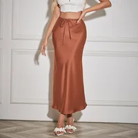 New In 2026 Spring Summer Solid Color Satin Long Skirt For Women High Waist Lace-Up Fashion Elegant Faldas - Image 2