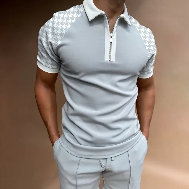 2022 New Style High Quality Men Polo Shirts Casual Patchwork Homme Polo Shirt Short Sleeve Turn-Down Zipper Collar Polo DXPLS-001