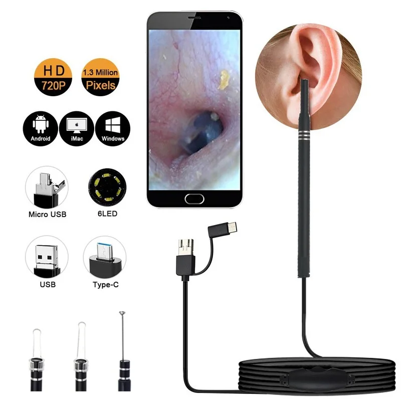 Professionnel nouveau 3 en 1 oreille cuillère Endoscope oreille nettoyage  USB OTG Endoscope pour téléphone Android PC livraison - Cdiscount Appareil  Photo