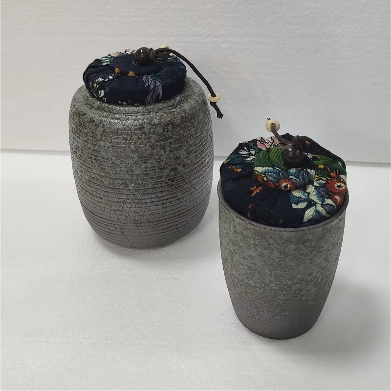 Vintage Stone Green Coarse Pottery Tea Container Household Sealed Tank Japanese Ceramic Tea Storage Tank Kitchen Coffee Storage