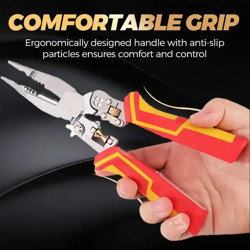 8-in-1 Multi-Function Electricians Tool: Wire Stripper, Voltage Tester, Cable Cutter, Scissors & Crimper