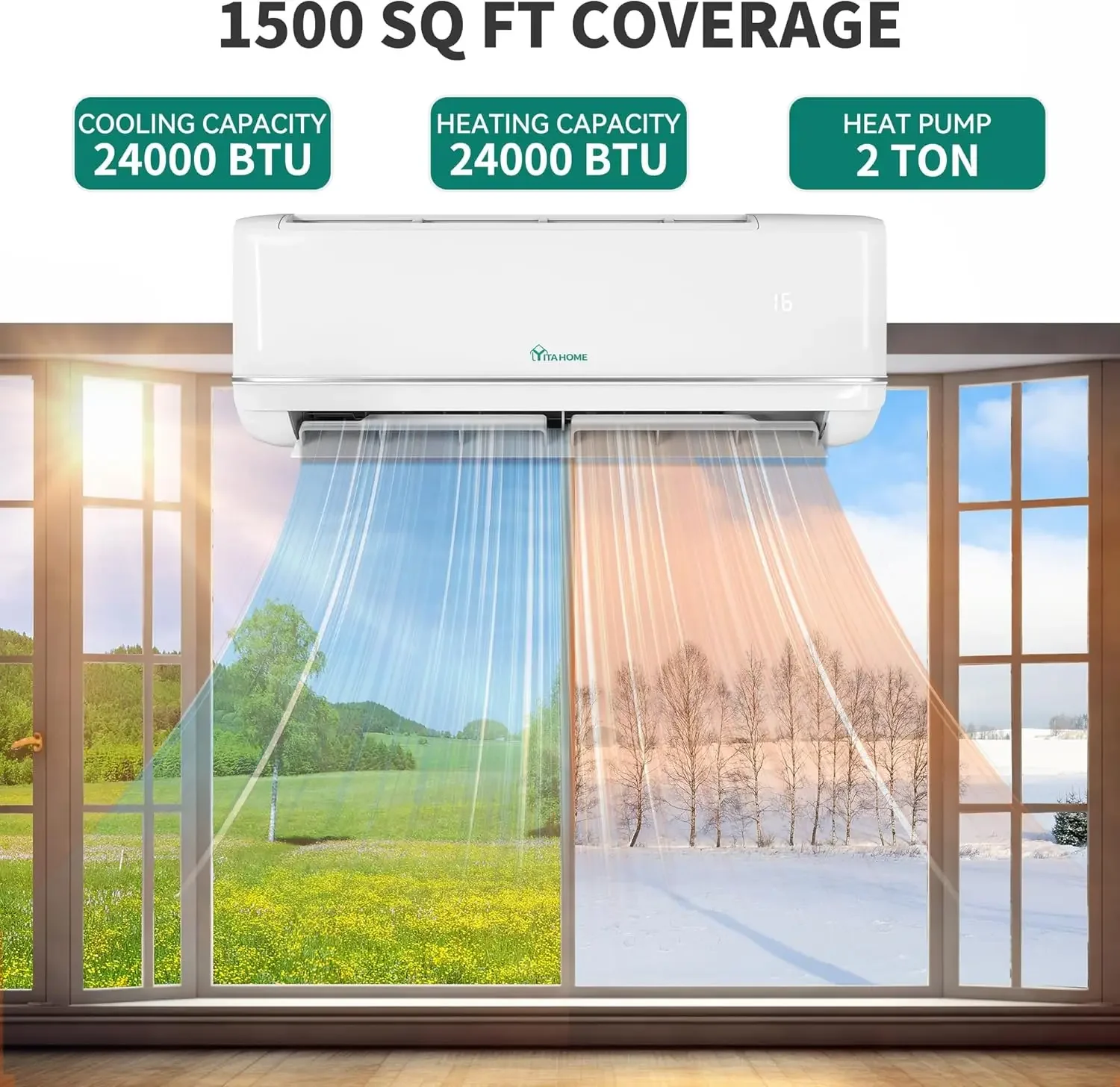 24000 BTU Mini Split Air Conditioner Heat Pump System, Wifi Enabled 21 SEER2 208-230V Ductless AC Cool Up to 1500 Sq. Ft 2