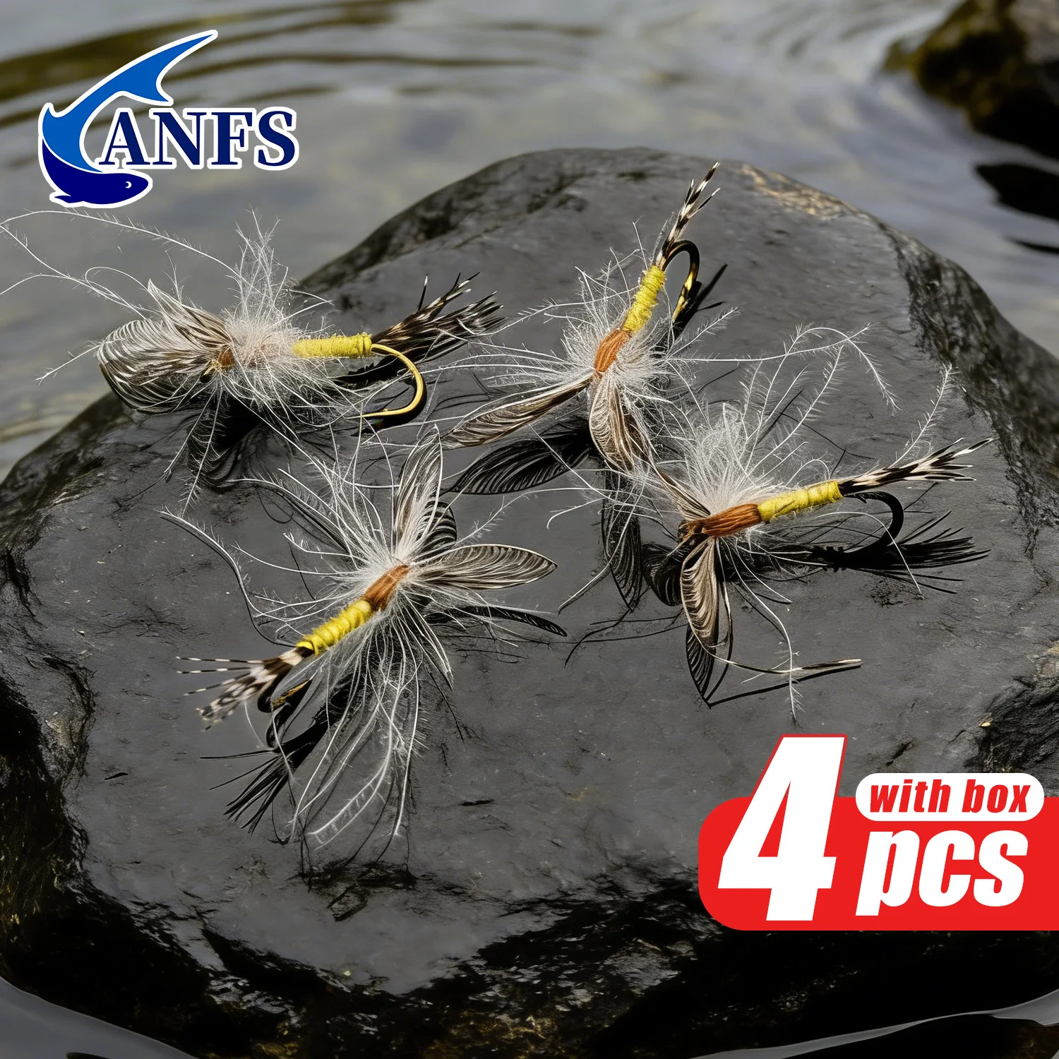 Premium ANFS MayFlies - 4 Pack Fly Fishing Dry Flies with Fly Box