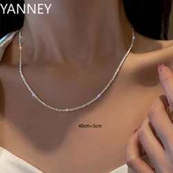 Elegant 925 Silver Shiny Necklace - Women's Fashion Clavicle Jewelry - 60cm (Silver)