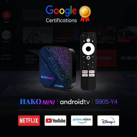 New HAKO Pro Android 11 Smart TV Box with Google Certifications S905Y4 4K Netflix Google Play AV1 Set Top Box IPTV Media Player