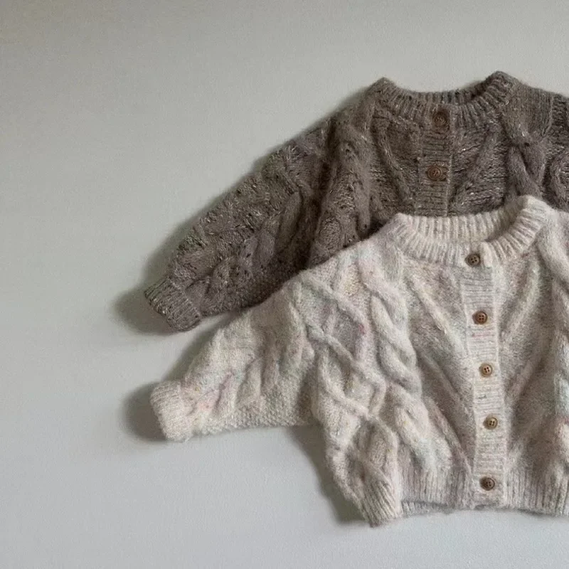 1-3Y Baby Girls Knitted Cardigan Children Long Sleeve Round Neck Mixed Color Knitwear Sweater Unisex Kid Fall Winter Top Clothes