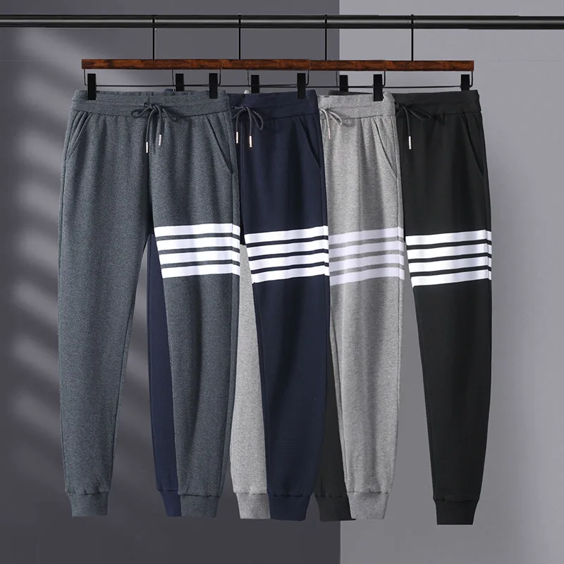 

2024 New TB Sweatpants Unisex Autumn Fashion Korean Casual Pure Cotton Thickened Striped Pants Elastic Waist Straight Man Pants