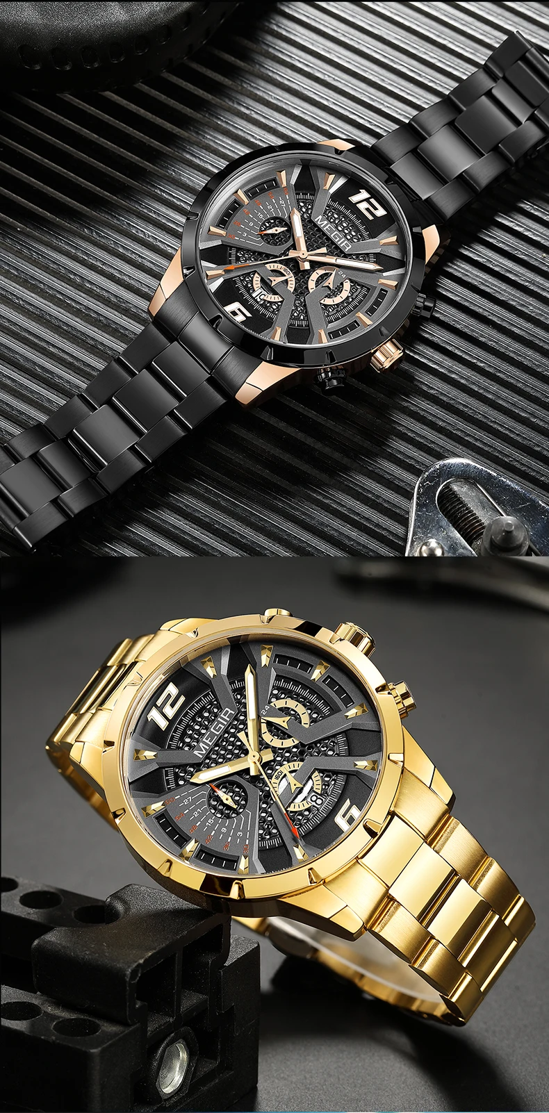 Stainless Steel for Men Luxury Business Casual Quartz Date Clock Chronograph Big Dial Wrist_voghion.com