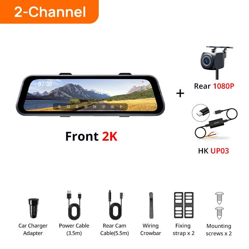 70mai Rearview Dash Cam S410 with 2.5K Front & 1080P Rear, 9.35