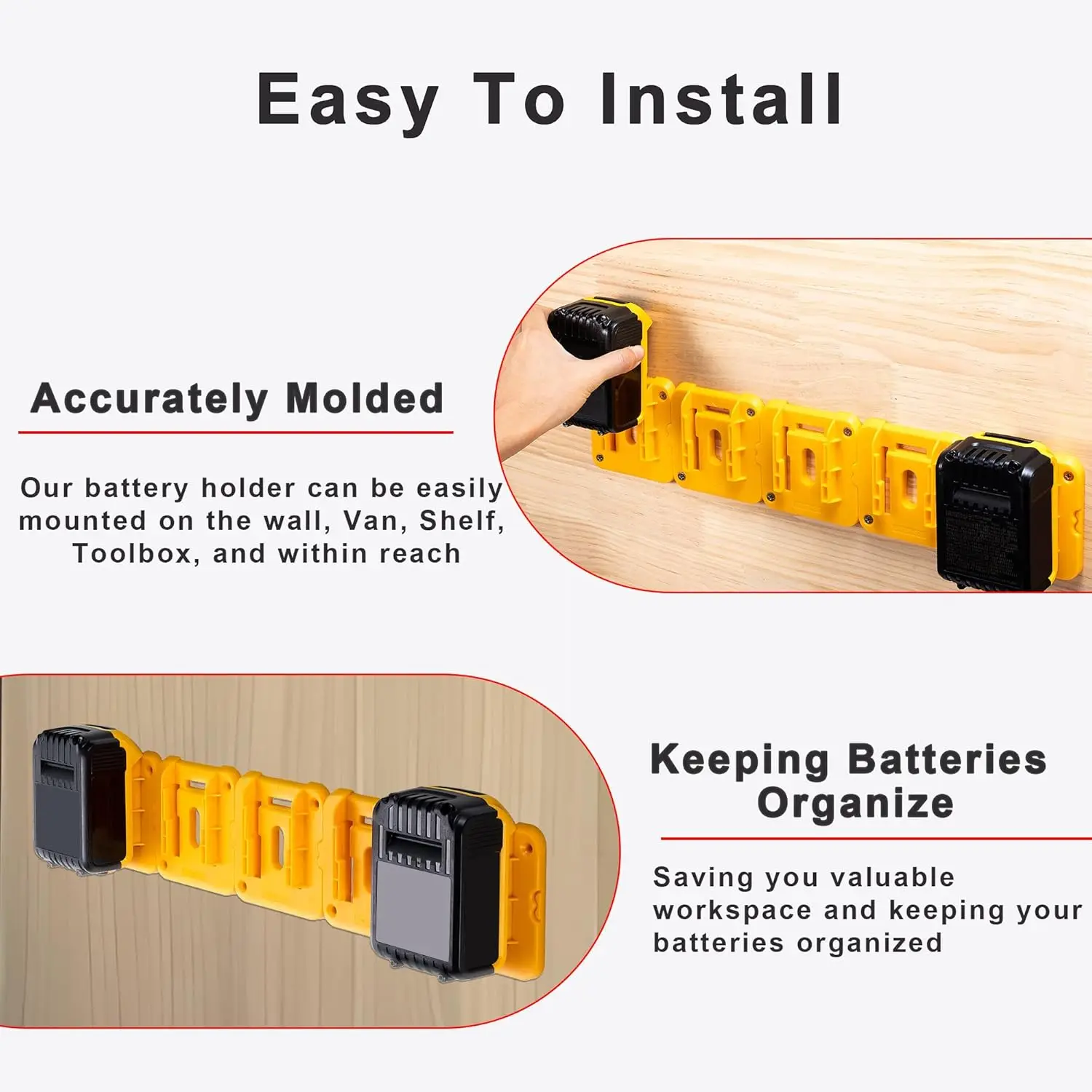 Dewalt 18V 20V 리튬 이온 배터리 용 배터리 홀더, 벽걸이 형 배터리 보관 홀더 작업 밴 선반 도구 상자 용 배터리 랙