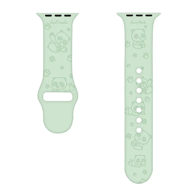 Sport Strap for Apple Watchband 44mm 40mm 38mm 42mm 41mm 45mm Printed Silicone Bracelet for iwatch series 7 6 5 4 3SE watch band panda-green
