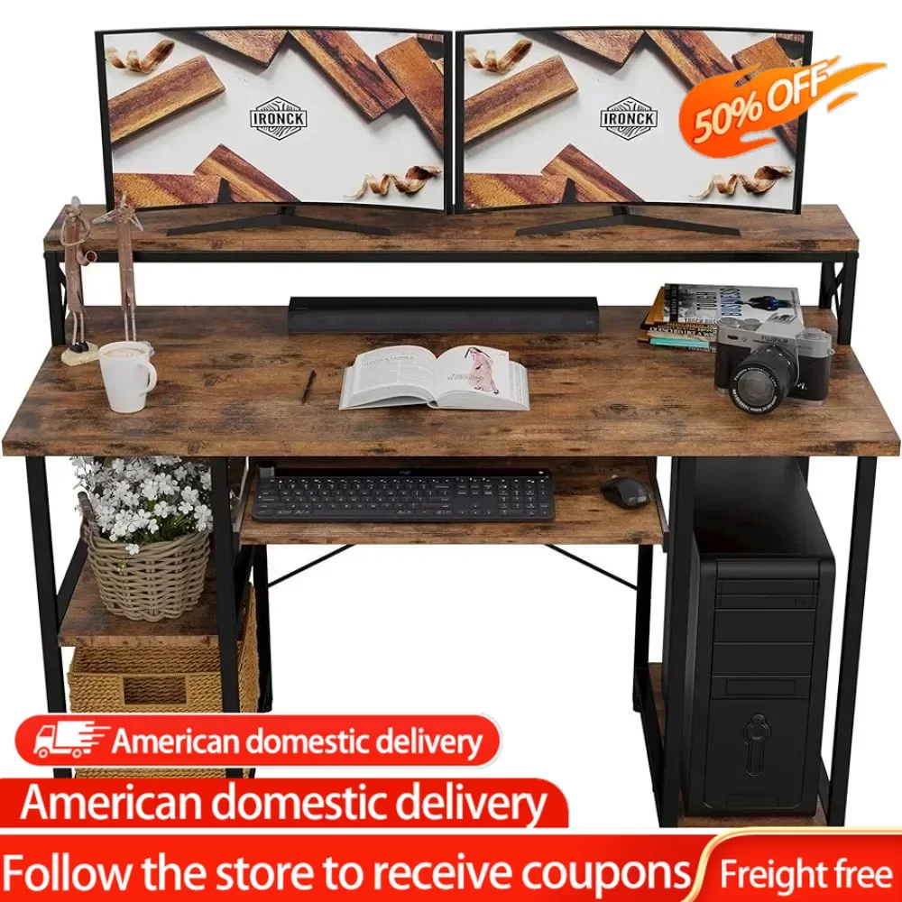 

47 Inches Desk Table HK-CD-10A Computer Desk Vintage Brown Freight Free Study Writing Office Furniture