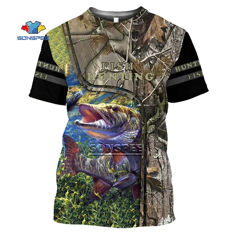 

Мужская и женская футболка с коротким рукавом SONSPEE, летняя повседневная футболка с цифровым 3D принтом охотника, популярная уличная одежда для рыбалки и охоты, новинка 2022