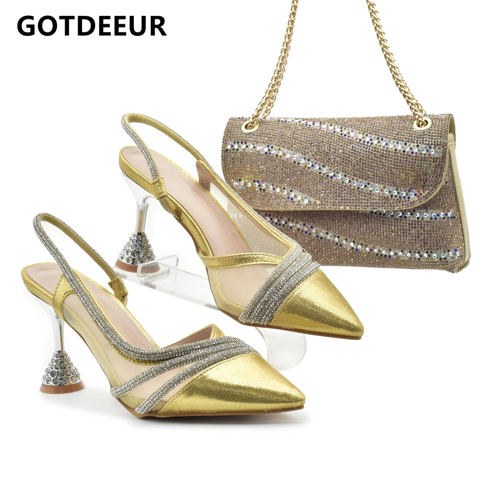 

Latest Womens Matching Shoe and Bags Decorated with Rhinestone Africa Shoe and Bags Set Wedding Shoes Bride Ladies Shoes Heels