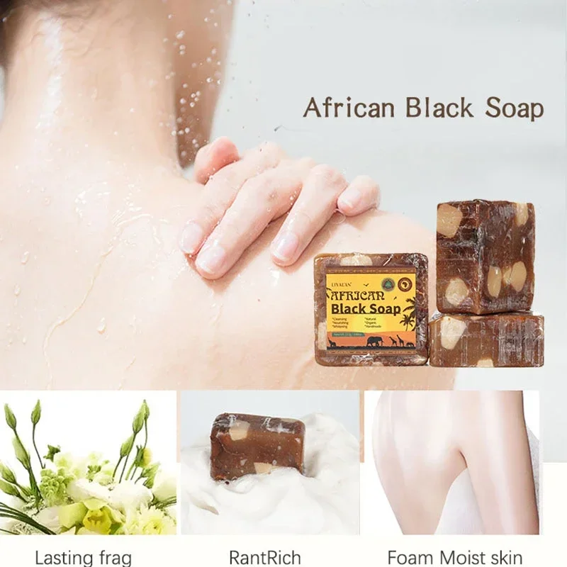 

110g African Black Soap Body Cleansing Moisturizing Nourishing Acne Brightening Complexion Bath Soap Black Handmade Soap