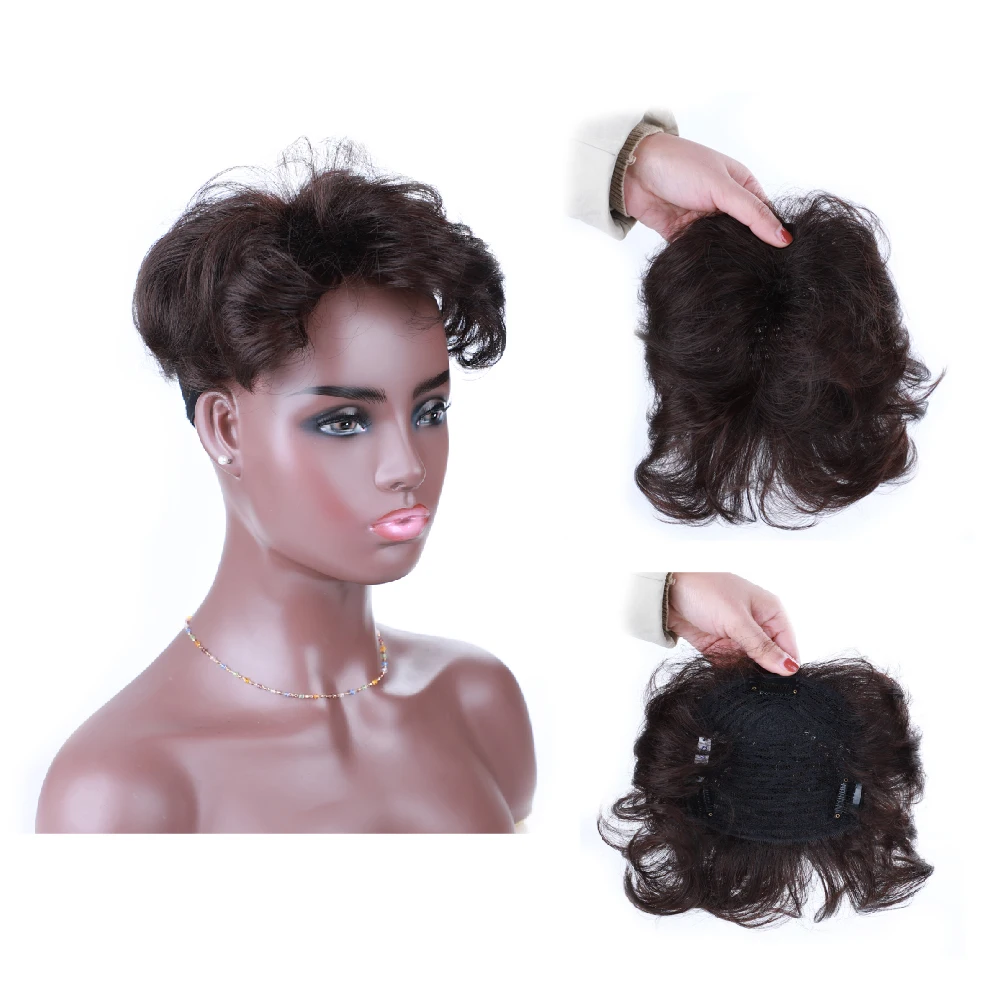 Blice Short Wave Synthetic Hair Topper Without Bangs Clip In Hair Extensions Black Brown Natural Fake Hair Pieces For Men