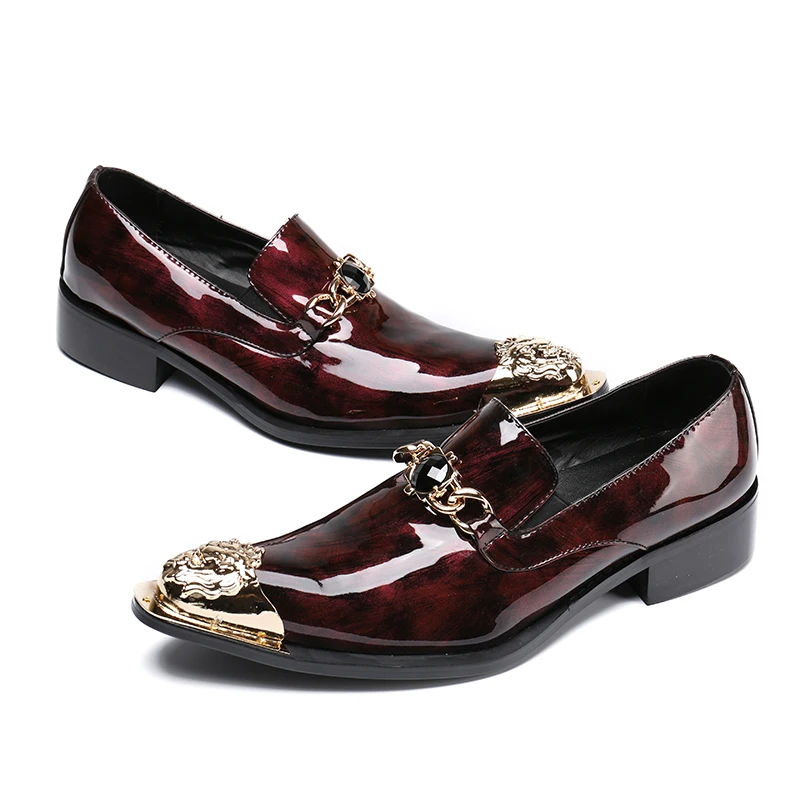 British Style Plus Size Pointed Toe Formal Shoes Original Solid Color Party Dress Shoes Elegant Man Patent Leather Evening