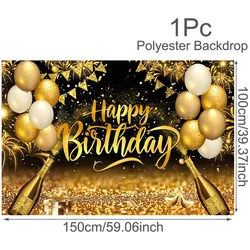 Elegant Black and Gold Happy Birthday Backdrop Banner for Milestone Celebrations (Style - 02)