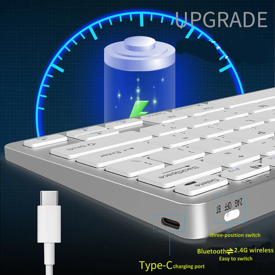 Jomaa-conjunto de Teclado e Mouse Multimídia sem Fio Mini Combo Recarregável 2.4g Bluetooth Laptop pc - Imagem 3