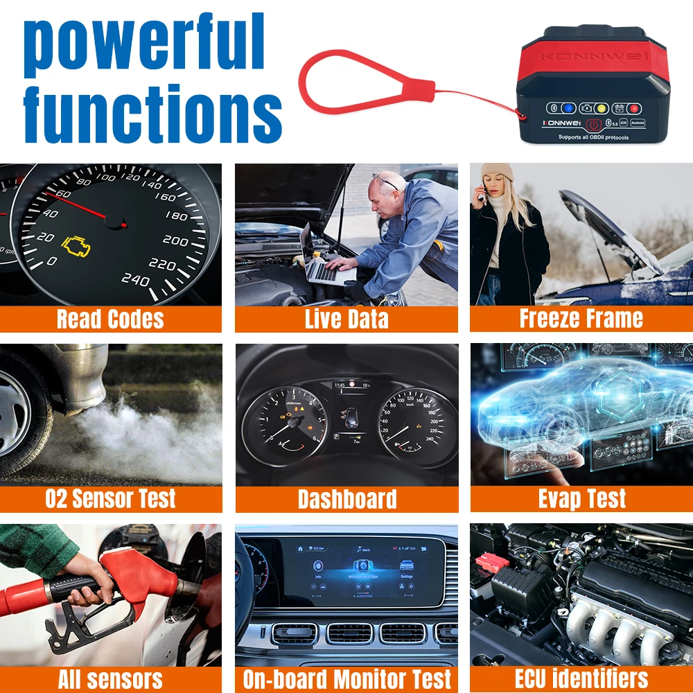 KONNWEI KW905 ELM327 V1.5 OBD2 Scanners Bluetooth 5.0 For Android/IOS ELM 327 OBD 2 Car Diagnostic tool Code Reader 5