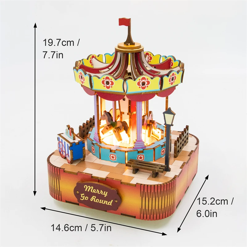 회전목마 오르골 미니어처 모델 키트 직소 퍼즐 선물 홈 데코 DIY 3D