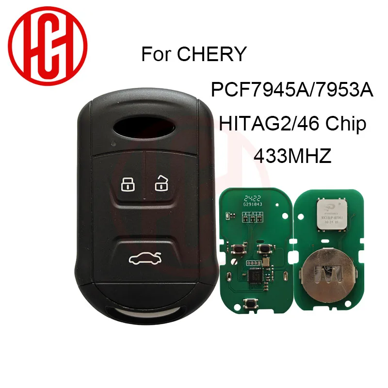 Smart Remote Key 3 Button 433Mhz FSK ID46 HITAG2 7945/7953 Chip For Chery Tiggo 5 Tiggo 7 Tiggo 8 Arrizo 5 6 7
