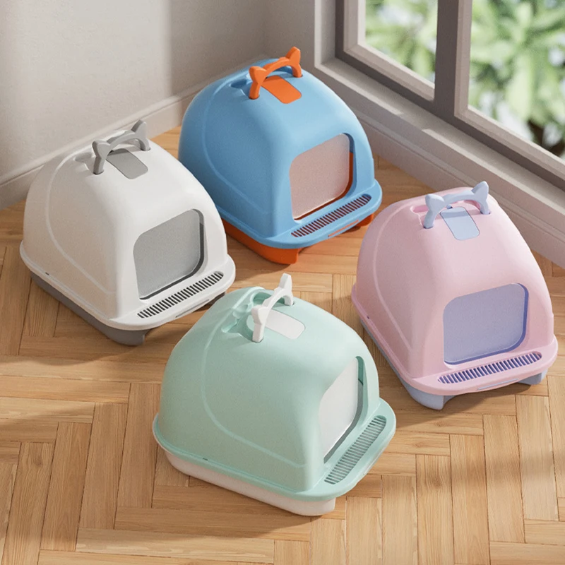 

Portable Cat Litter Box Fully Enclosed Pet Kitten Anti Splash Toilet Plastic Sandbox Splash-Proof Easily Cleaned with Scoop