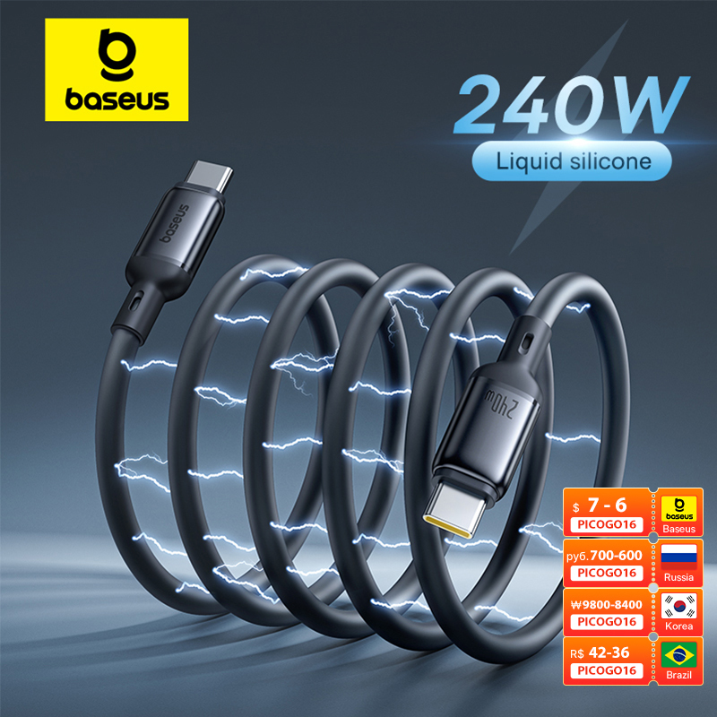 Baseus Picogo 240W USB C Cable for iPhone 16 15 Magnetic Fast Charging Type C Cable For Macbook Liquid Silicone Wire For Samsung