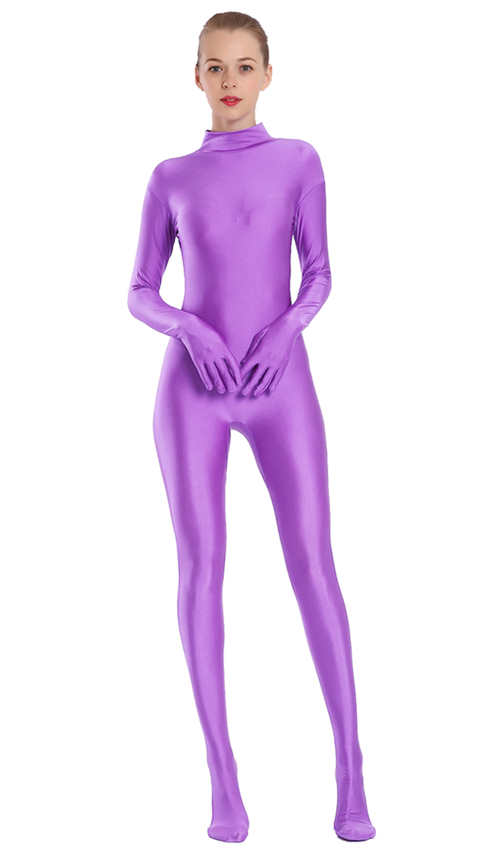 Aoylisey Women Footed Unitard Spandex Bodysuit Adult Sexy High Neck Full Body Leotard Dance Wear Jumpsuits