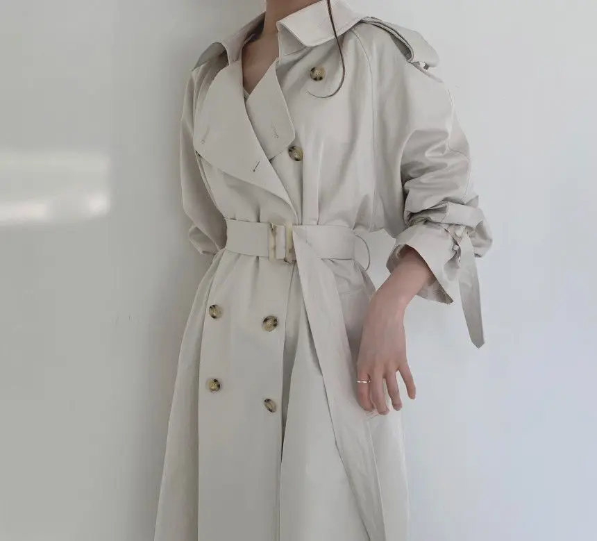 Women Long Trench Coat New Spring Autumn Casual Lapel Double Breasted with Belt Loose Coat Office Lady Korean Fashion Outerwear