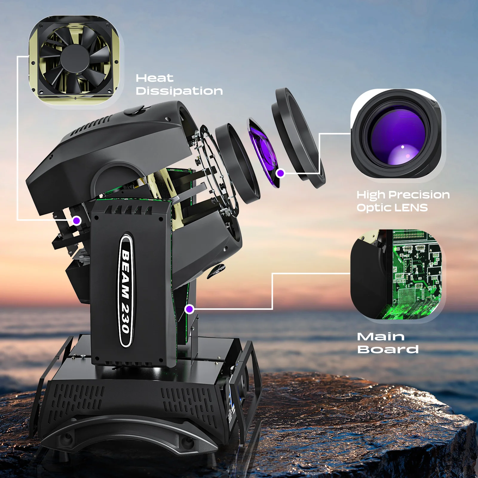 Yiflamefly 230W 7R Beam Moving Head Lights 17 Gobos 14 Colors