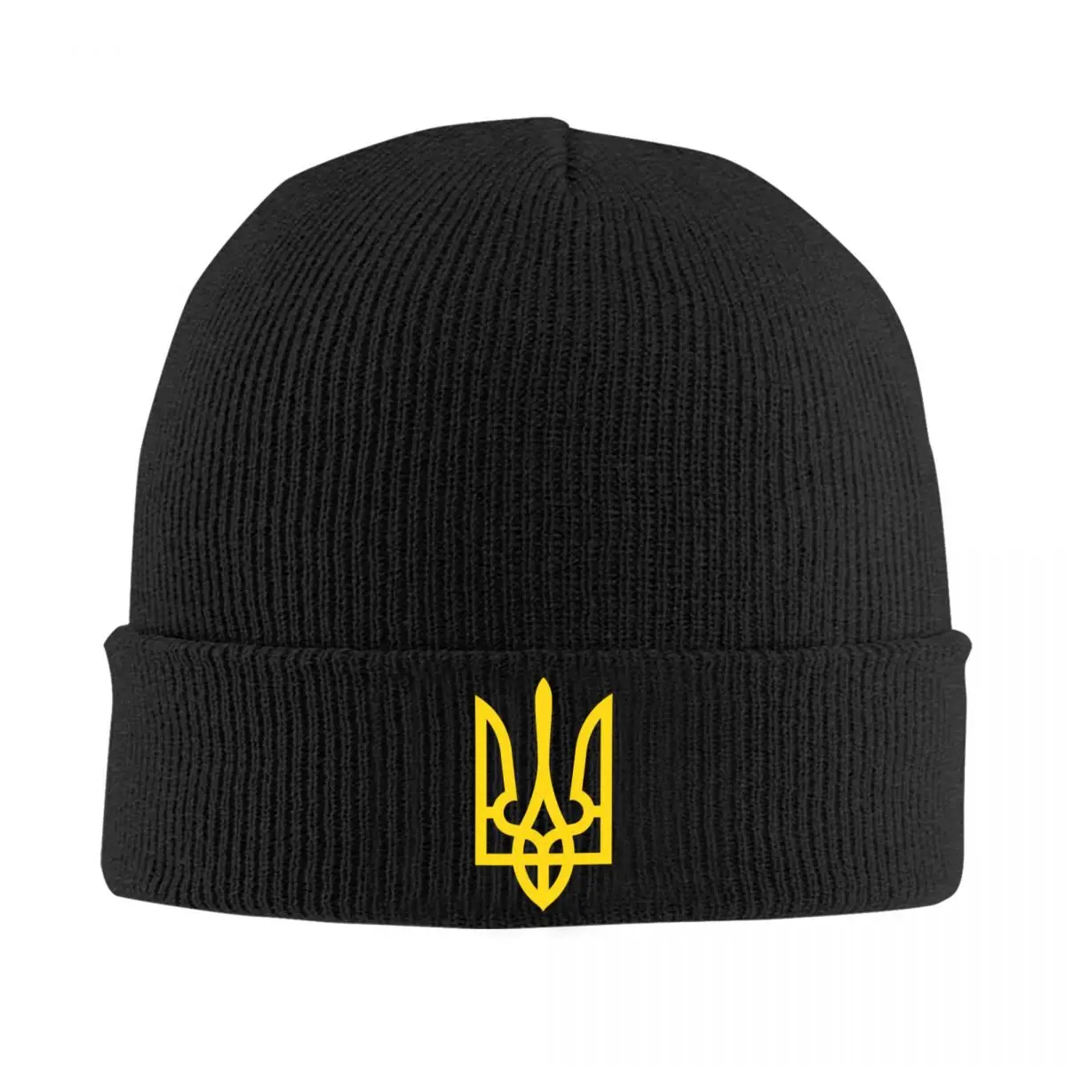 

Ukrainian Trident Skullies Beanies Caps Unisex Winter Warm Knit Hat Adult Coat Of Arms Ukraine Flag Bonnet Hats Outdoor Ski Cap