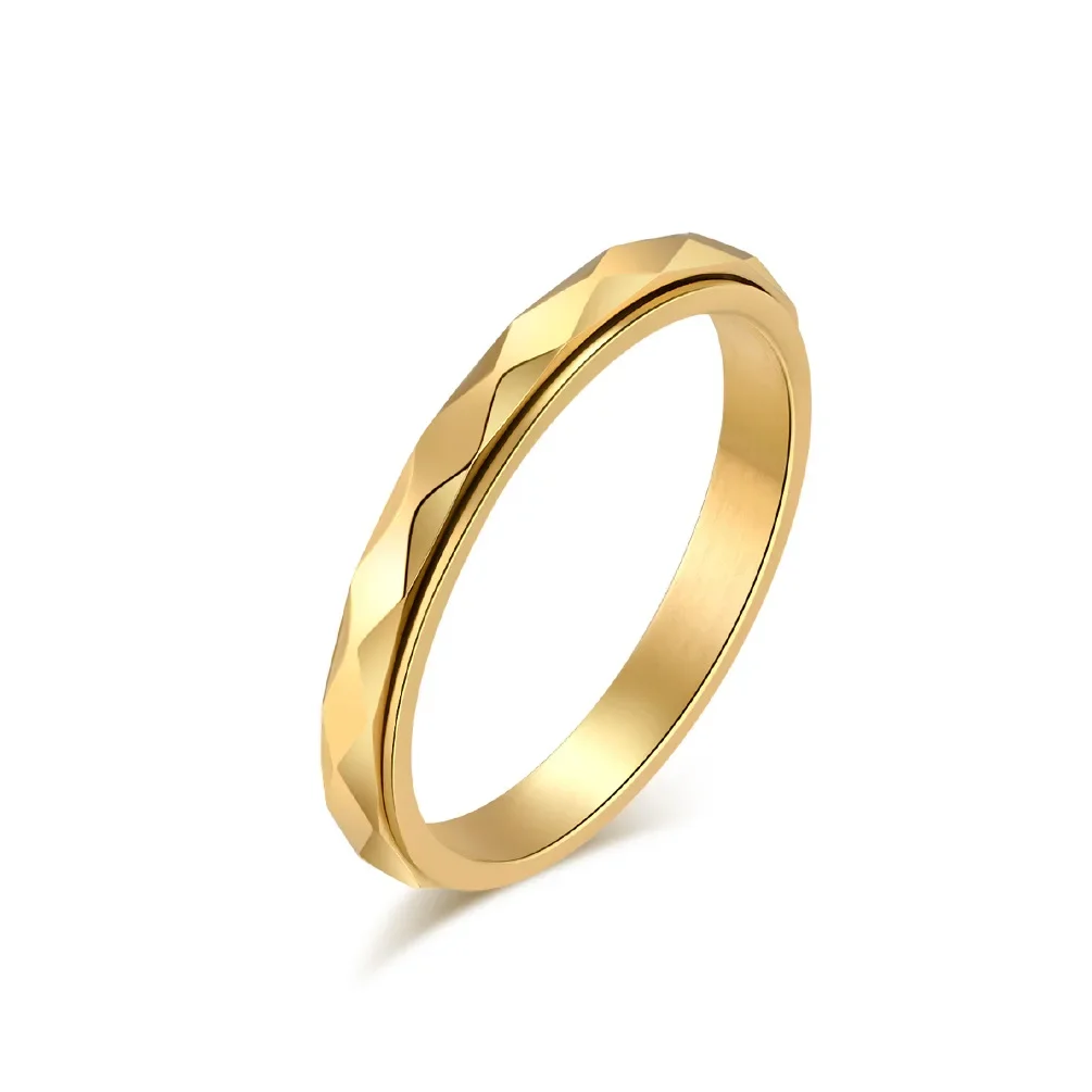 3mm Width Stainless Steel Rotatable Fidget Ring Women Men Small Rhombus Surface Spinner Ring
