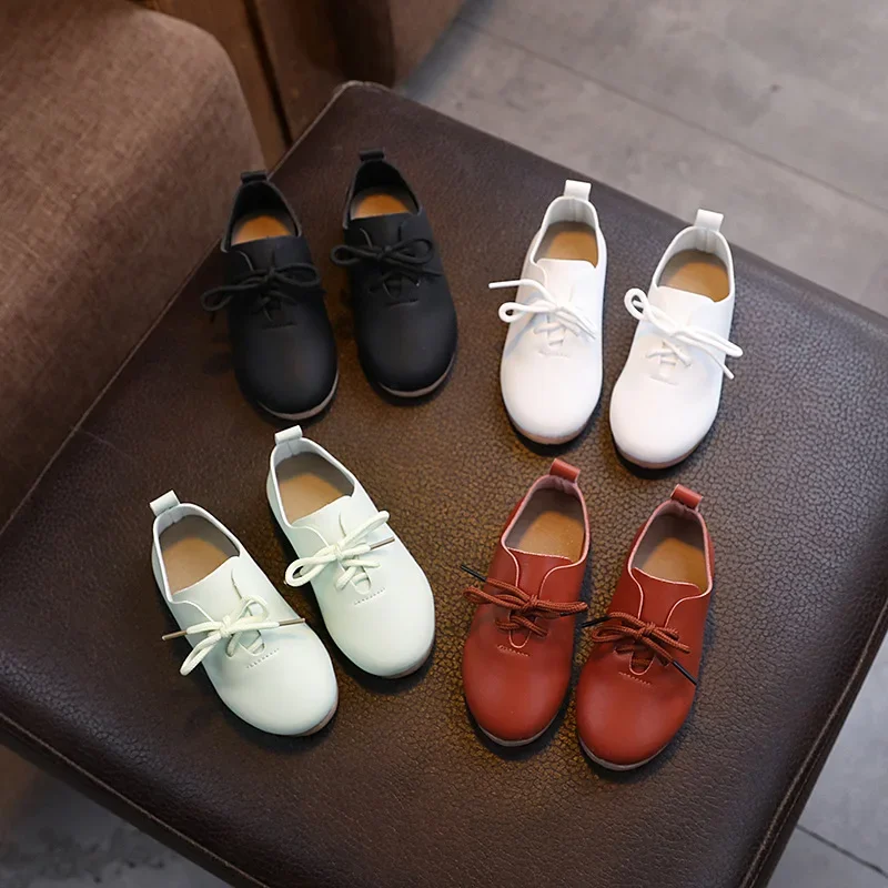 Spring Autumn Boy Shoes Fashion Solid Small Leather Shoes for Girls Soft Soled Lightweight School Lace Up Student Loafers