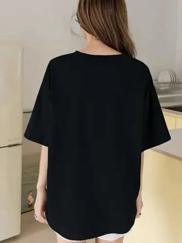 Female Elegant Women'S Loose Drop Shoulder Short Sleeve T-Shirt with Alphabet Print | Spring/Summer 2026 Casual Versatile Style - Image 3