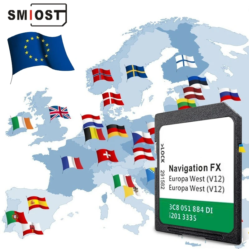 

8GB GPS Update Software SMIOST Map SD Card for VW FX V12 West Sat Nav Navigation Card Factory OEM EU UK Jetta Car