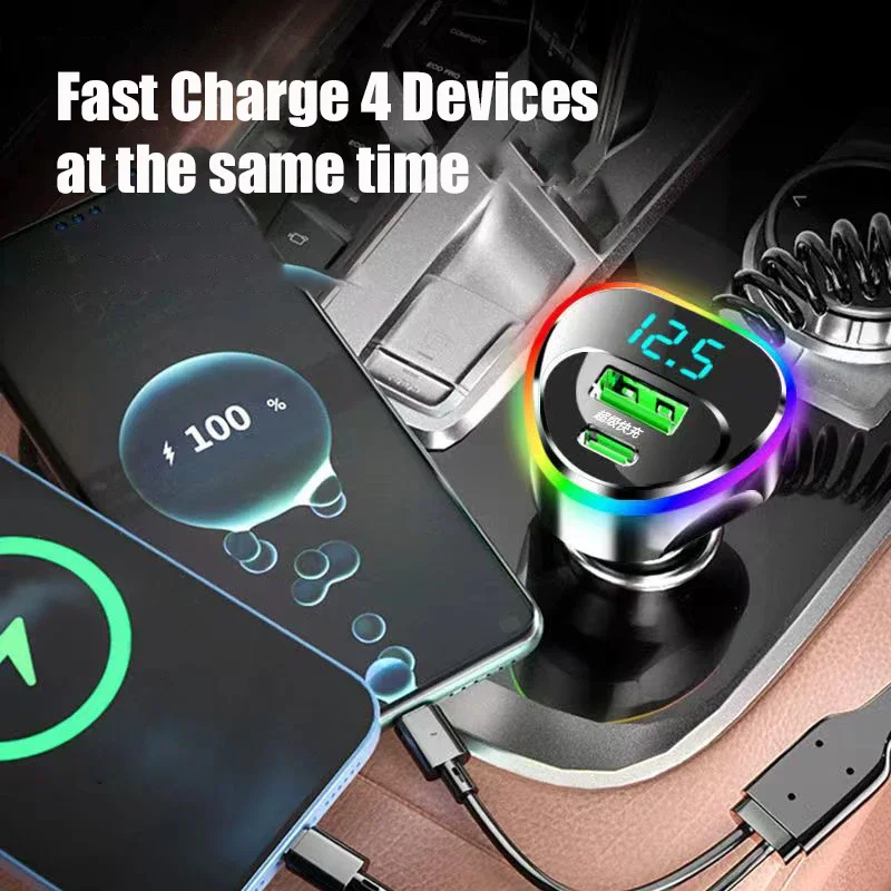 UYUXIO USB Car Phone Charger Adapter with Voltage Monitor 3.3ft Cable Super Fast in Car for iPhone 16 15 Pro Max Samsung Oneplus
