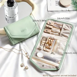 Luxurious PU Leather Travel Jewelry Organizer with Watch Compartment and Zipper Closure (Green)